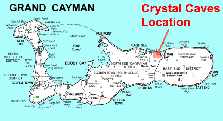 map showing the location of the crystal caves