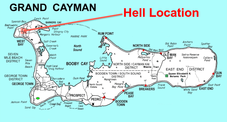 map of grand cayman showing location of hell on west side of grand cayman