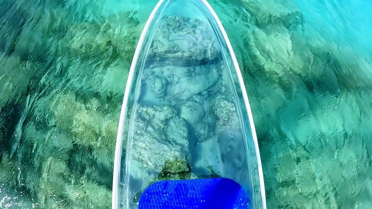 image of our clear paddle board in the water